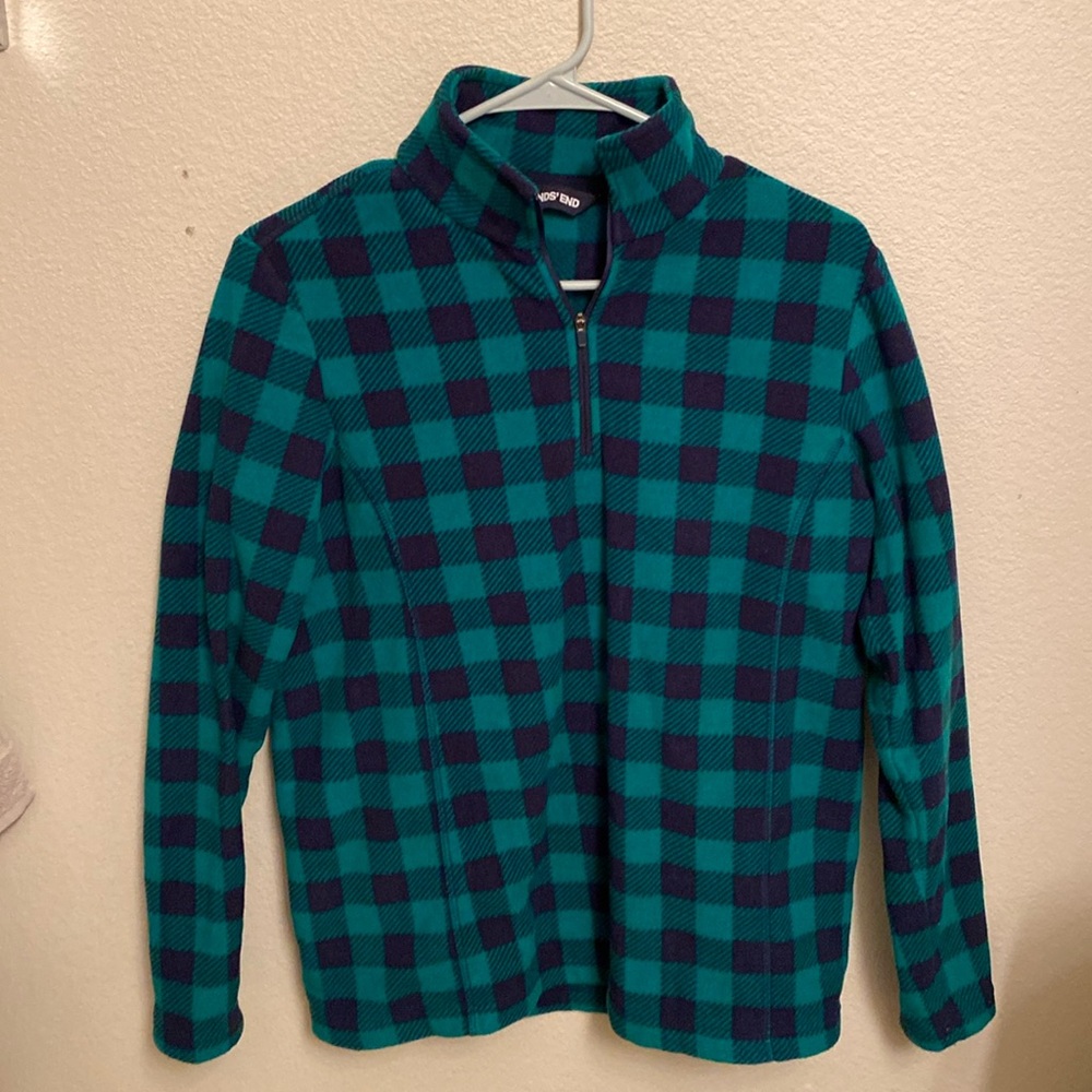 Lands End Fleece 1/4 Zip Buffalo Plaid Women’s Sz SM